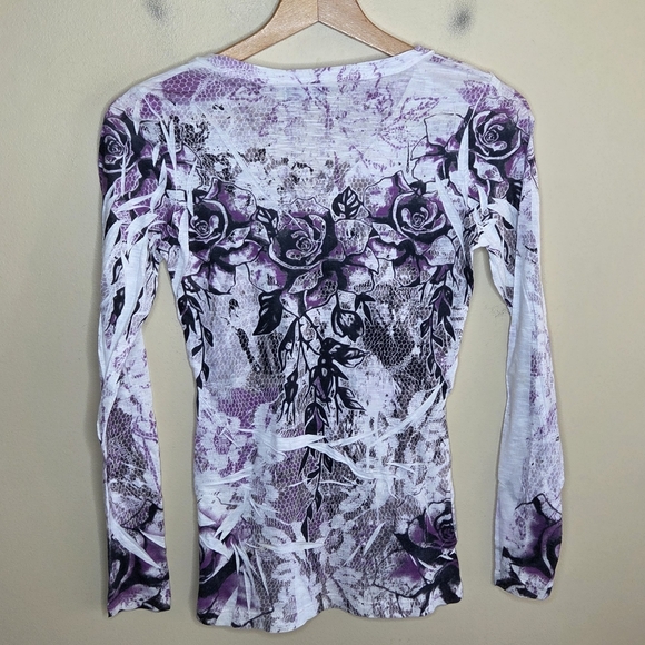 Y2K Wet Seal | Purple White Grunge Style Long Sleeve Tee Embellished Size Small - Picture 6 of 6